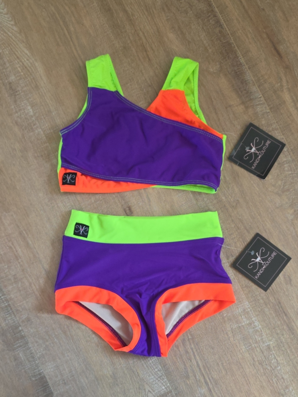 Neon Purple, Orange & Green Two-Piece Activewear Set